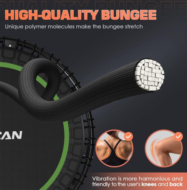 BCAN 450/550 LBS Foldable Mini Trampoline, 40"/48" Fitness Trampoline with Bungees, U Shape Adjustable Foam Handle, Stable & Quiet Exercise Rebounder for Adults Indoor/Outdoor Workout - Image 2