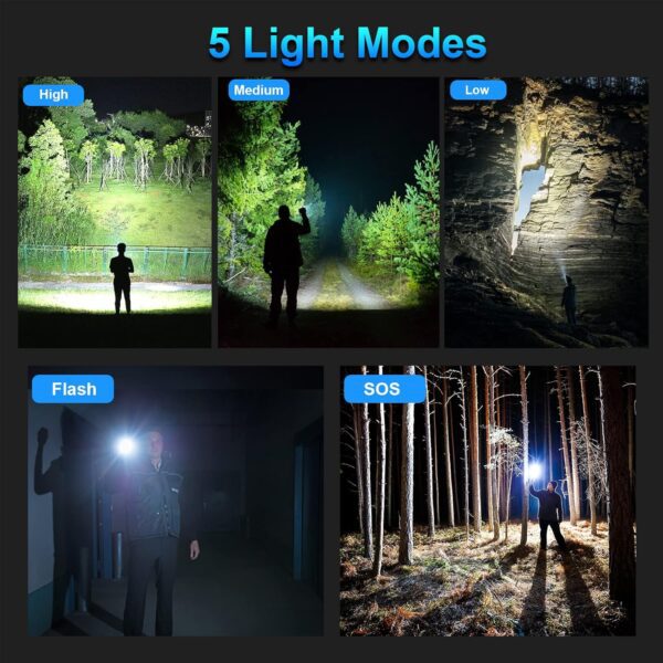 Rechargeable Flashlights 990,000 High Lumens - 2 Pack, Super Bright 12 Hours Long Life LED Flashlight with 5 Modes, High Powered Flash Light for Home, Outdoor - Image 5