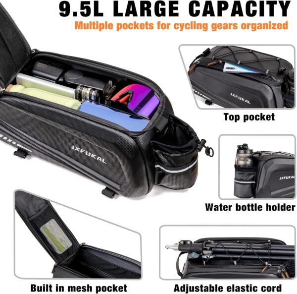 JXFUKAL Bike Bags for Bicycle Rear rack - 9.5L/17L/40L Hard Shell Waterproof Bike Ebike Trunk Pannier Saddle Seat Bag Carrier with Reflector, Rain Cover & Shoulder Strap for Commuter Travel Outdoor - Image 2