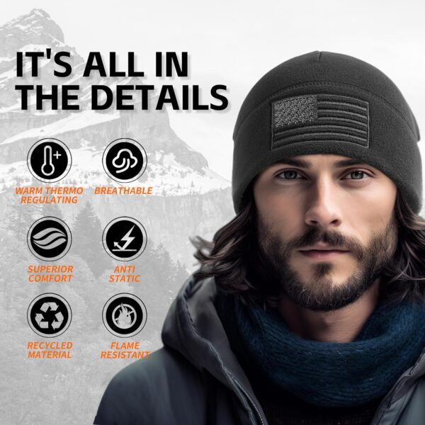 OUTDOOR SHAPING American Flag Fleece Watch Cap, USA Multi-Season Army Military Tactical Beanie, Winter Warm Beanie - Image 2