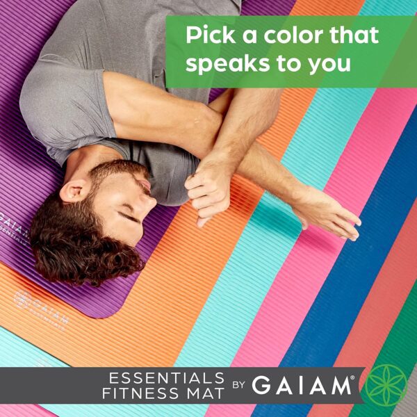 Gaiam Essentials Thick Yoga Mat Fitness & Exercise Mat with Easy-Cinch Yoga Mat Carrier Strap, 72"L x 24"W x 2/5 Inch Thick - Image 2