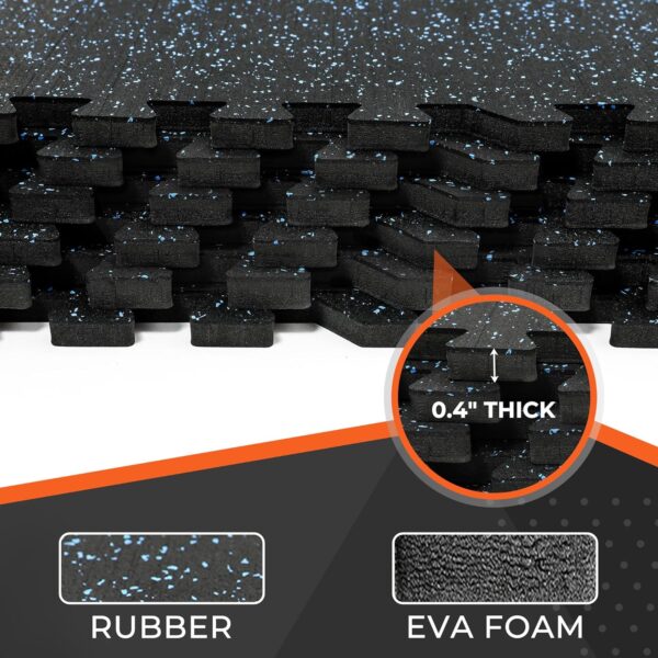 SUPERJARE 0.4 Inch Gym Flooring for Home Gym, 24 Tiles Gym Floor Mat with Heavy Duty Rubber Top, Interlocking Rubber Flooring Mats, 24"" x 24"" Workout Exercise Equipment Mats (96 sqft), Black/ Blue - Image 7