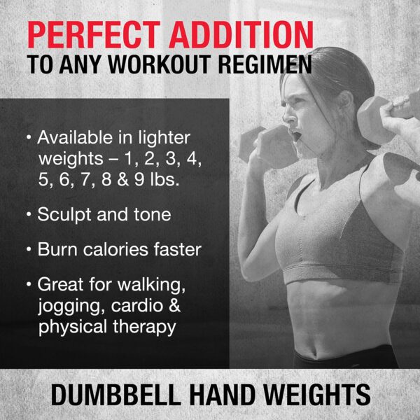 SPRI Dumbbells Hand Weights Set of 2 - Vinyl Coated Exercise & Fitness Dumbbell for Home Gym Equipment Workouts Strength Training Free Weights for Women, Men (1-10 Pound, 12, 15, 18, 20 lb) - Image 3