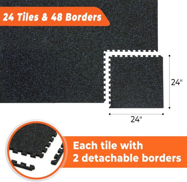 SUPERJARE 0.4 Inch Gym Flooring for Home Gym, 24 Tiles Gym Floor Mat with Heavy Duty Rubber Top, Interlocking Rubber Flooring Mats, 24"" x 24"" Workout Exercise Equipment Mats (96 sqft), Black/ Blue - Image 6