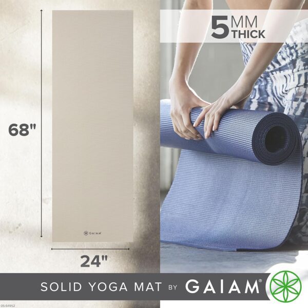 Gaiam Yoga Mat - Premium 5mm Solid Thick Non Slip Exercise & Fitness Mat for All Types of Yoga, Pilates & Floor Workouts (68" x 24" x 5mm) - Image 3