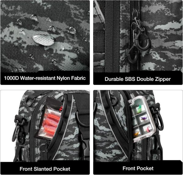 Piscifun Fishing Tackle Backpack with Rod & Gear Holder, Lightweight Outdoor Water-Resistant Fishing Shoulder Storage Bag - Image 4