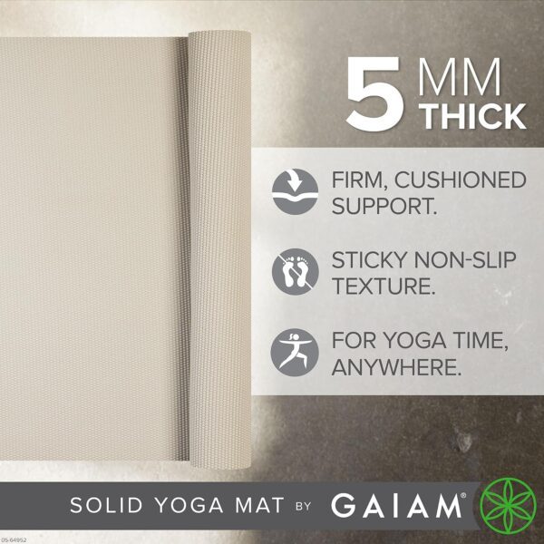 Gaiam Yoga Mat - Premium 5mm Solid Thick Non Slip Exercise & Fitness Mat for All Types of Yoga, Pilates & Floor Workouts (68" x 24" x 5mm) - Image 2