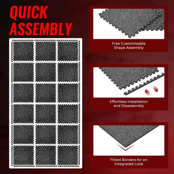 SUPERJARE 0.79'' Extra-Thick Exercise Equipment Mats, 18 Pcs 72 Sq Ft Rubber Top Floor Tiles with High Density EVA Foam, Interlocking Gym Flooring for Home Gym, Workout Mat, Black/Grey - Image 8