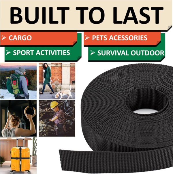 2 Inch Nylon Webbing Strap with Plastic Tri-Glide Slide Clips, 10 25 50 Yards Heavy Duty Nylon Strapping for Indoor or Outdoor Gear, DIY Crafting, Repairing - Image 3