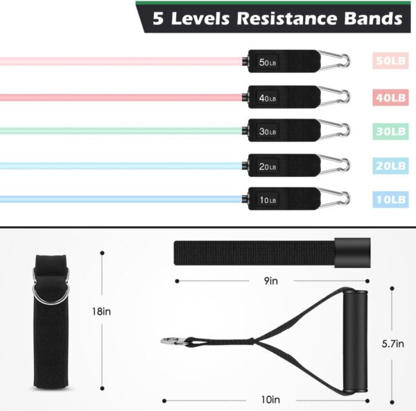 WHATAFIT Resistance Bands, Exercise Bands，Resistance Bands for Working Out, Work Out Bands with Handles for Men and Women Fitness, Strength Training Home Gym Equipment - Image 3