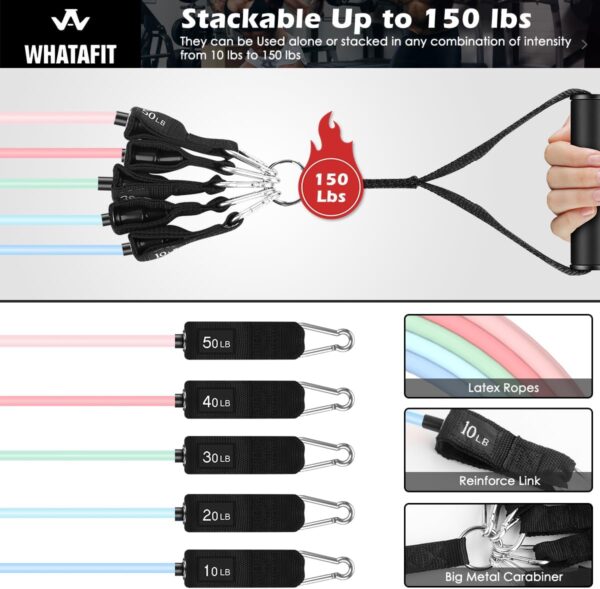WHATAFIT Resistance Bands, Exercise Bands，Resistance Bands for Working Out, Work Out Bands with Handles for Men and Women Fitness, Strength Training Home Gym Equipment - Image 6
