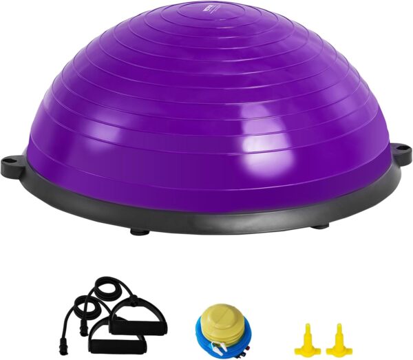 VEVOR Half Exercise Ball Trainer, 23/26 inch Balance Ball Trainer, 1500lbs Capacity Stability Ball, Yoga Ball with Resistance Bands & Foot Pump, Strength Fitness Ball for Home Gym Full Body Workout Black - Image 10