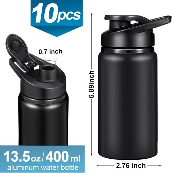10 Pieces 13.5oz Reusable Aluminum Water Bottles Bulk Multicolor Outdoor Sports Water Bottles for Travel, Gym, Hiking, Cycling, Camping, Fishing, Snap Lid (Black) - Image 2