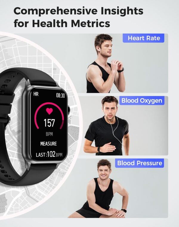 Health Fitness Tracker Smart Watch with 24/7 Heart Rate Blood Oxygen Blood Pressure Monitor Sleep Tracker 128 Exercise Modes Step Calorie Counter Pedometer IP68 Waterproof for Women Men Android iOS - Image 2