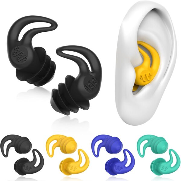 Waterproof Swimming Ear Plugs for Adults - 4 Pairs Reusable Silicone Ear Plugs for Women & Men, Keep Ear Water Out, Ear Plugs for Swimming, Showering, Bathing, Surfing, Water Sports