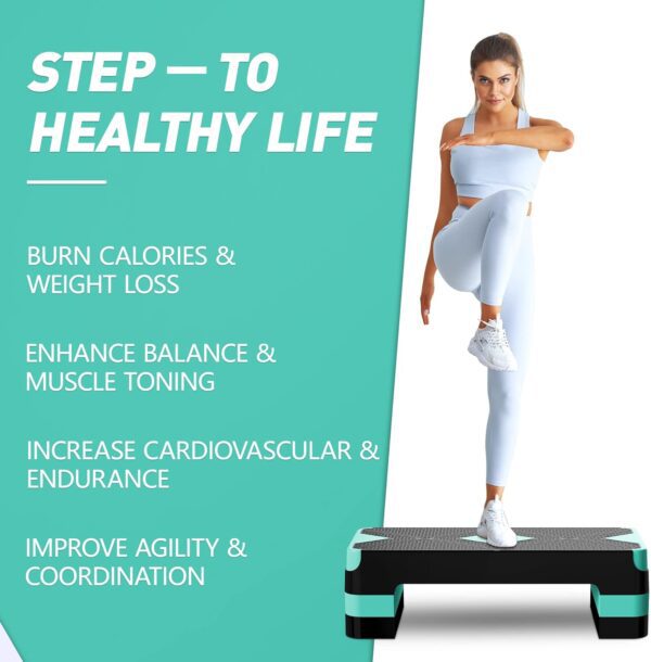 Aerobic Exercise Step, Adjustable Aerobic Stepper for Exercise, Workout Step Platform for Step Up, 26.5" Step Deck with 4” 6” 8” Adjustable Height Risers, Women Home Gym Cardio Fitness - Image 7