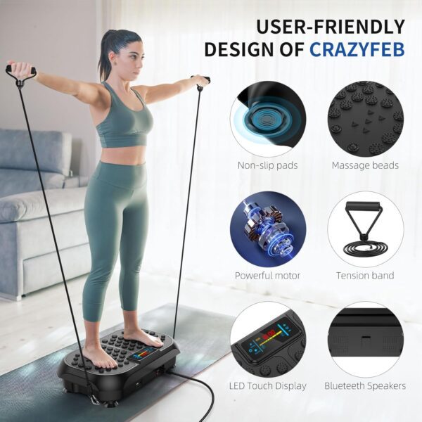 Vibration Plate Exercise Machine - CrazyFeb Vibration Plate for Lymphatic Drainage, Whole Body Vibrating Plate Exercise Machine - Waver Vibration Plate High-Intensity Fitness Equipment for Weight Loss - Image 4