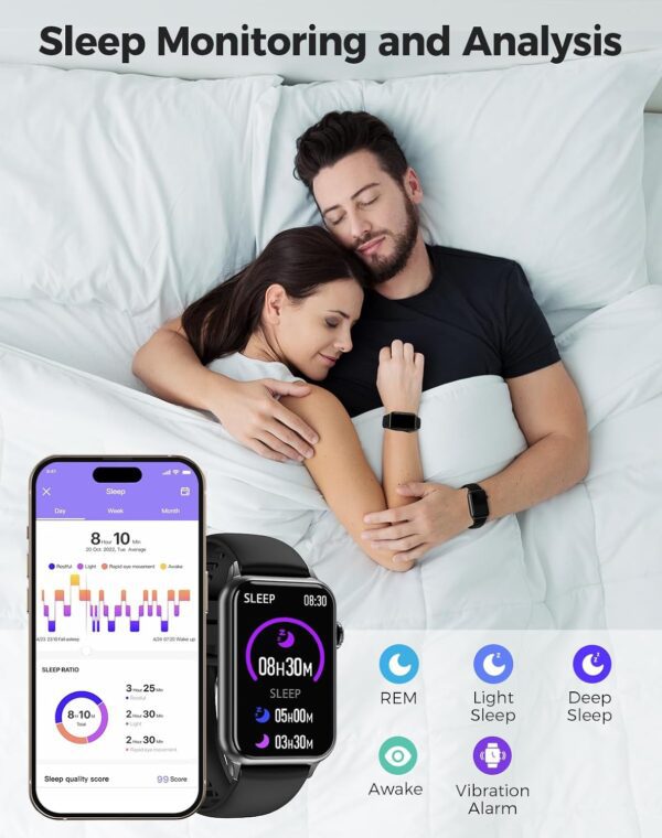 Health Fitness Tracker Smart Watch with 24/7 Heart Rate Blood Oxygen Blood Pressure Monitor Sleep Tracker 128 Exercise Modes Step Calorie Counter Pedometer IP68 Waterproof for Women Men Android iOS - Image 3