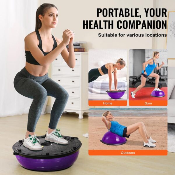 VEVOR Half Exercise Ball Trainer, 23/26 inch Balance Ball Trainer, 1500lbs Capacity Stability Ball, Yoga Ball with Resistance Bands & Foot Pump, Strength Fitness Ball for Home Gym Full Body Workout Black - Image 7