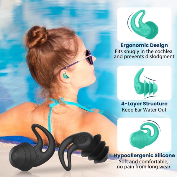 Waterproof Swimming Ear Plugs for Adults - 4 Pairs Reusable Silicone Ear Plugs for Women & Men, Keep Ear Water Out, Ear Plugs for Swimming, Showering, Bathing, Surfing, Water Sports - Image 2