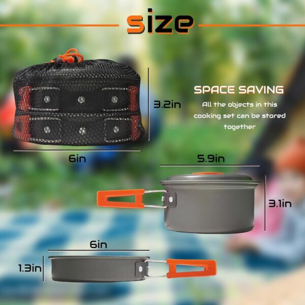 7Pcs Camping Pan Set - Backpack Cookware Pot and Pans Set, Survival Cooking Kit for Hiking, Picnic - Image 2
