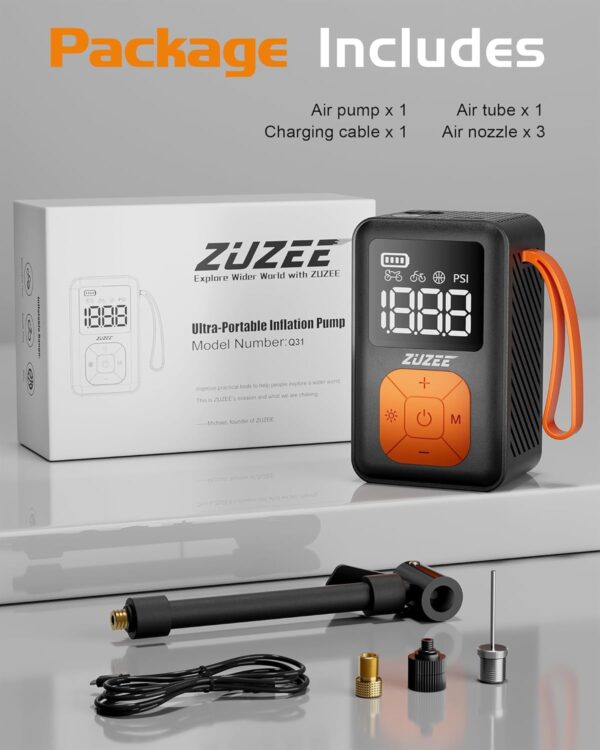 Mini Bike Tire Pump, 30s Fast Inflate Bicycle Pump with Guage, 150 PSI Electric Bike Pump with Presta and Schrader Valve, Auto Stop, Suitable for Road Bike, Motorcycle, Mountain Bike, Ball, etc - Image 7