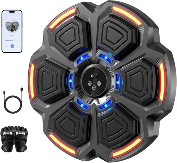 Music Boxing Machine for Adults,Bluetooth Smart Boxing Training Machine,Wall Target Punching Workout for Kids,Reflex Training Suitable for Home,Office,Gym,Fun Fitness Equipment