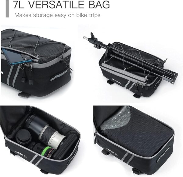 JXFUKAL Rear Bike Rack Bag with Rain Cover, 7L/9L/10L/12L Waterproof Bicycle Ebike Saddle Bag Cycling Pannier Trunk Carrier with Reflector & Adjustable Cord for Commuter Travel Outdoor - Image 3