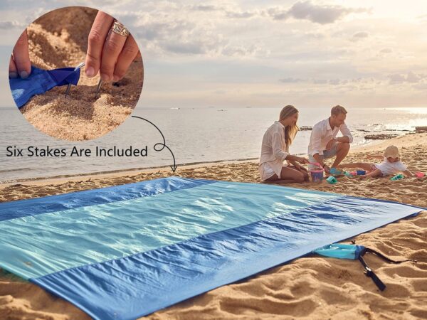 WEKAPO Beach Blanket Sandproof Waterproof, Extra Large Beach Mat, Oversized & Compact Sand Free Mat Quick Drying, Lightweight & Durable with 6 Stakes & 4 Corner Pockets - Image 6