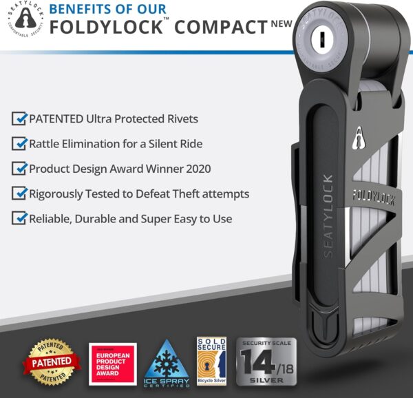 Seatylock FoldyLock Compact Folding Bike Lock - Award Winning Patented Lightweight High Security Bicycle Lock - Heavy Duty Anti Theft Smart Secure Guard with Keys & Case for Bikes or Scooters - Image 2