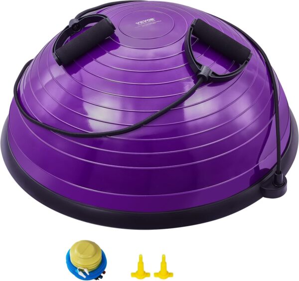 VEVOR Half Exercise Ball Trainer, 23/26 inch Balance Ball Trainer, 1500lbs Capacity Stability Ball, Yoga Ball with Resistance Bands & Foot Pump, Strength Fitness Ball for Home Gym Full Body Workout Black