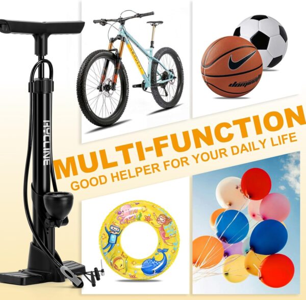 Hycline Bike Floor Pump with Gauge: 160 PSI High Pressure Bicycle Pumps - Durable Air Pump Fits Presta & Schrader Valve - Inflator for Road MTB Tire, Ball, Balloon, Inflatables - Image 7