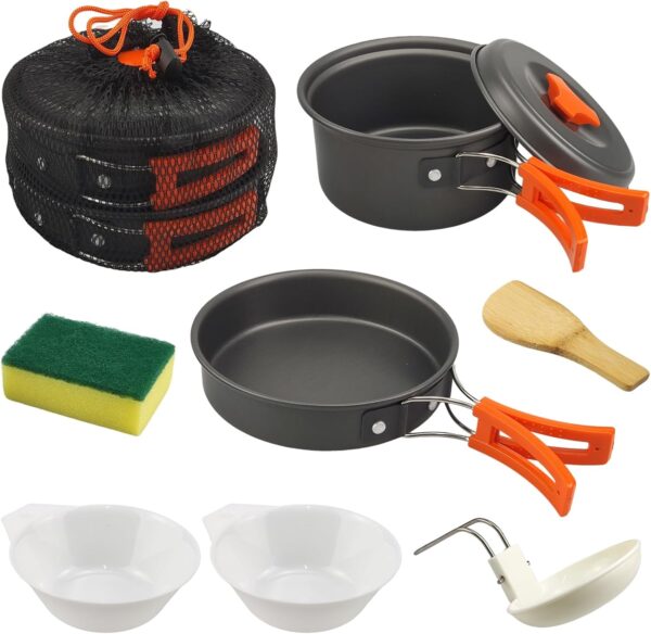 7Pcs Camping Pan Set - Backpack Cookware Pot and Pans Set, Survival Cooking Kit for Hiking, Picnic