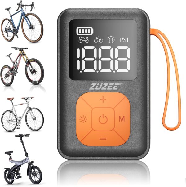 Mini Bike Tire Pump, 30s Fast Inflate Bicycle Pump with Guage, 150 PSI Electric Bike Pump with Presta and Schrader Valve, Auto Stop, Suitable for Road Bike, Motorcycle, Mountain Bike, Ball, etc
