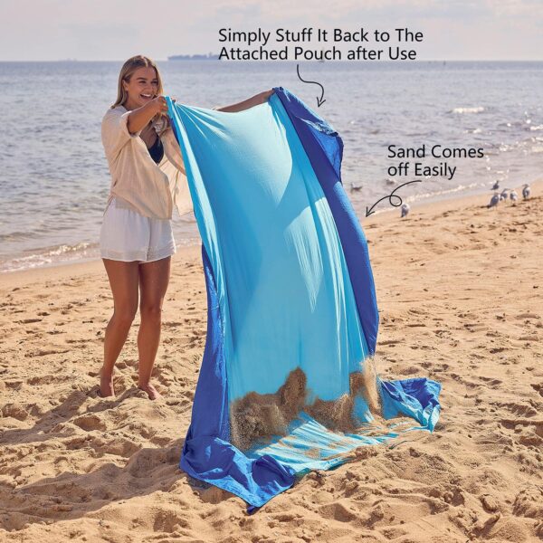 WEKAPO Beach Blanket Sandproof Waterproof, Extra Large Beach Mat, Oversized & Compact Sand Free Mat Quick Drying, Lightweight & Durable with 6 Stakes & 4 Corner Pockets - Image 5