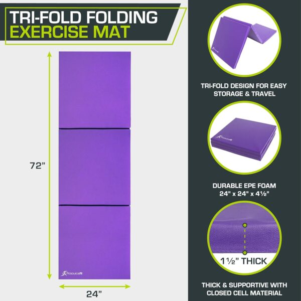 ProsourceFit Tri-Fold Folding Thick Exercise Mat 6'x2' with Carrying Handles for MMA, Gymnastics, Stretching, Core Workouts - Image 2