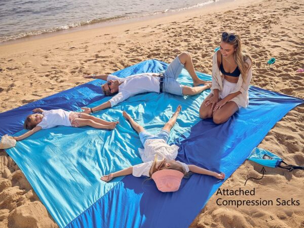 WEKAPO Beach Blanket Sandproof Waterproof, Extra Large Beach Mat, Oversized & Compact Sand Free Mat Quick Drying, Lightweight & Durable with 6 Stakes & 4 Corner Pockets - Image 3
