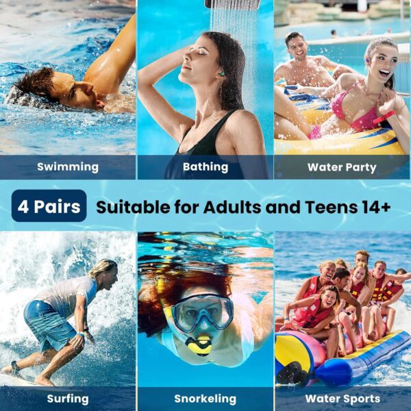 Waterproof Swimming Ear Plugs for Adults - 4 Pairs Reusable Silicone Ear Plugs for Women & Men, Keep Ear Water Out, Ear Plugs for Swimming, Showering, Bathing, Surfing, Water Sports - Image 4