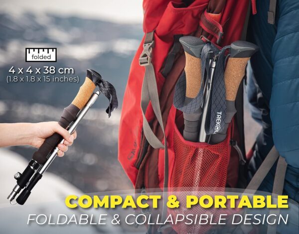 TREKOLOGY Trekking Poles Collapsible Nordic Hiking Poles - Cork Handle 2pc Ultralight Folding Walking Sticks, Hiking Sticks, Lightweight Aluminum Foldable Trekking Walking Sticks for Seniors Women Men - Image 3