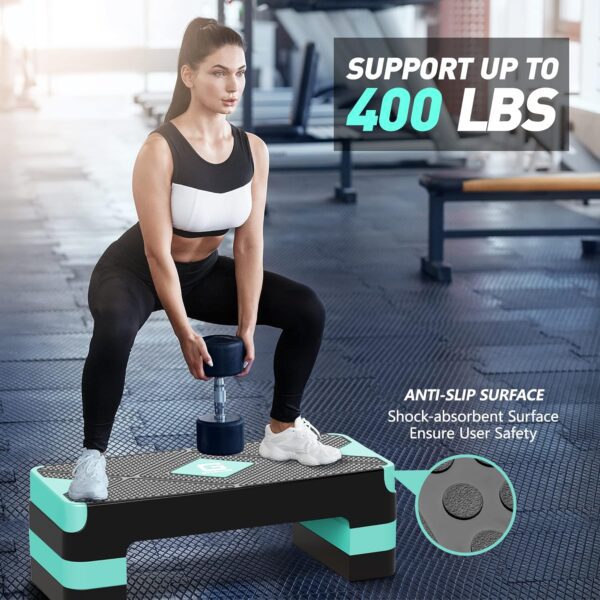 Aerobic Exercise Step, Adjustable Aerobic Stepper for Exercise, Workout Step Platform for Step Up, 26.5" Step Deck with 4” 6” 8” Adjustable Height Risers, Women Home Gym Cardio Fitness - Image 2