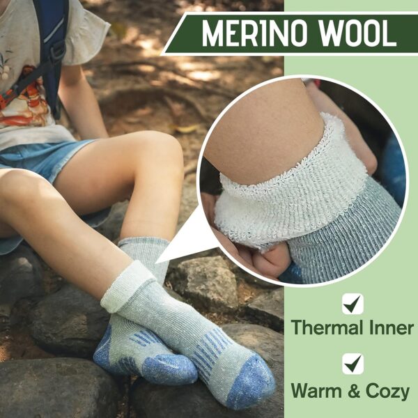 Sandsuced Kids Merino Wool Hiking Socks Girls Boys Toddler Winter Thermal Warm Cozy Boot Thick Cushion Socks 4 Pairs - Image 5