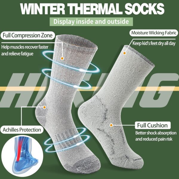 Sandsuced Kids Merino Wool Hiking Socks Girls Boys Toddler Winter Thermal Warm Cozy Boot Thick Cushion Socks 4 Pairs - Image 4