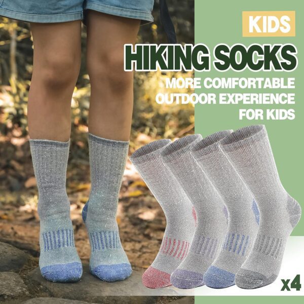 Sandsuced Kids Merino Wool Hiking Socks Girls Boys Toddler Winter Thermal Warm Cozy Boot Thick Cushion Socks 4 Pairs - Image 2