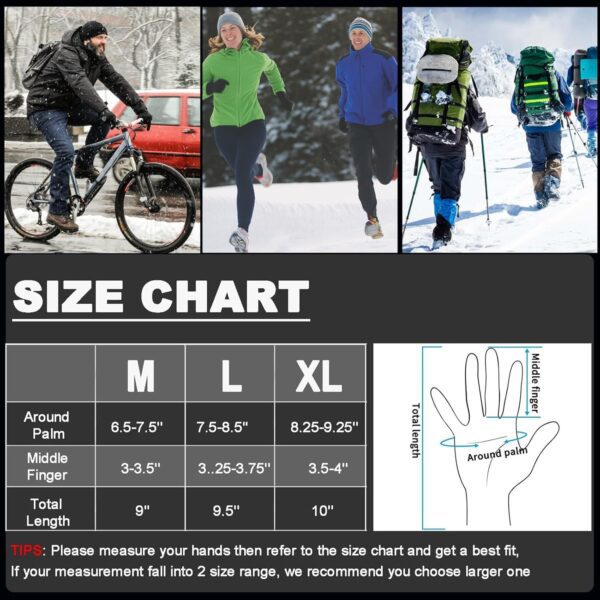 weiatas Winter Fingerless Gloves for Men Women Touch Screen, Cold Weather Thermal Sport Gloves for Fishing Running Cycling Driving Hiking, Warm Windproof Work Gloves - Image 7