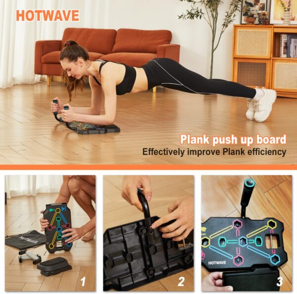 HOTWAVE Portable Workout Equipment with 20 Gym Accessories.Push Up Board &Plank,Resistance Band with Ab Roller Wheel,Exercise at Home For Men and Women - Image 4
