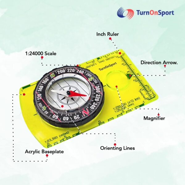 TurnOnSport Orienteering Compass - Advanced Scout Compass for Hiking, Camping, and Backpacking - Best Survival Gifts for Kids - Image 3