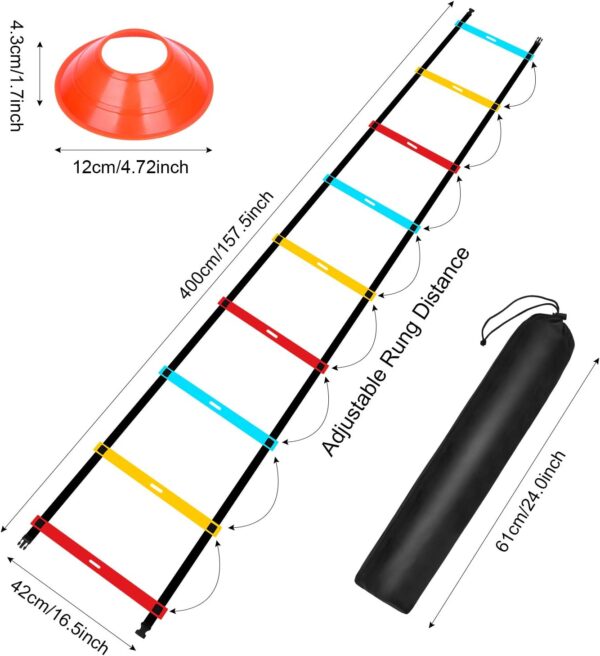 Agility Ladder Speed Training Equipment, 9 Rung 13FT Sports Agility Ladders Set Workout Ladder with 10 Disc Cones for Soccer, Speed, Football Fitness Feet Training - Image 2