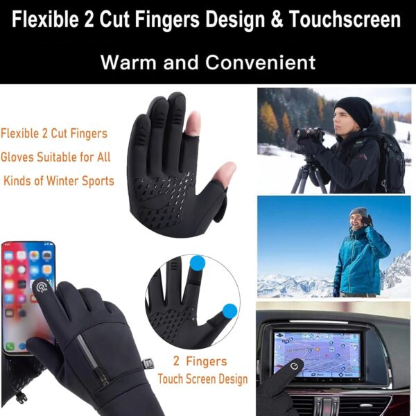 weiatas Winter Fingerless Gloves for Men Women Touch Screen, Cold Weather Thermal Sport Gloves for Fishing Running Cycling Driving Hiking, Warm Windproof Work Gloves - Image 3