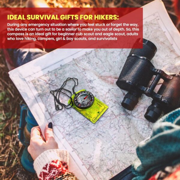 TurnOnSport Orienteering Compass - Advanced Scout Compass for Hiking, Camping, and Backpacking - Best Survival Gifts for Kids - Image 4