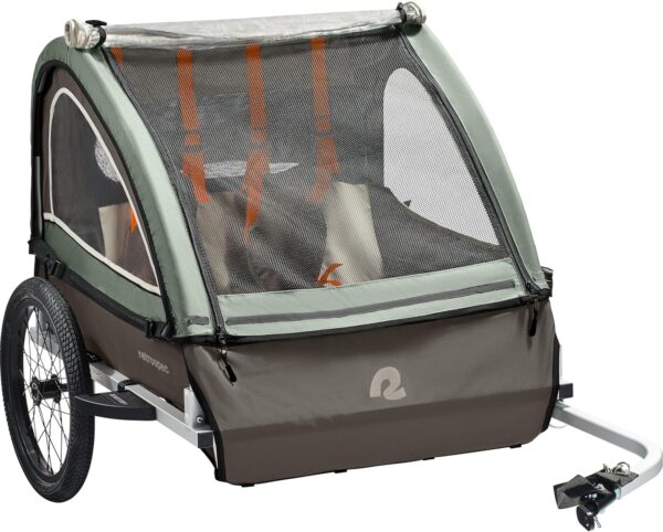 Retrospec Rover Plus Foldable Bike Trailer for Kids, Single/Double Passenger Child Bike Trailer with 5-Point Safety Harness, Reflective, Weather-Resistant Fabric and Safety Flag - Supports 40-80 lbs